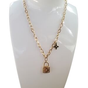 Gold Chain Necklace with Lock Pendant